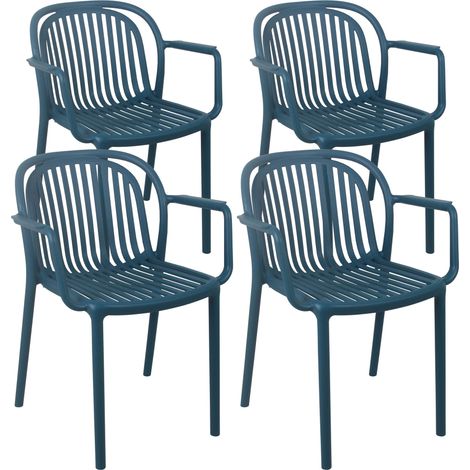 Oviala – Lot de 4 fauteuils empilables en plastique bleu canard – Charge maximale 100 kg – Hauteur 78 cm – Conception robuste pour extérieur