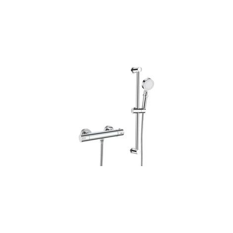 Mitigeur Thermostatique Ensemble de Douche,Mitigeur Douche Thermostatique Mural, Colonne de Douche 635mm avec Flexible,Douchette 5 Jets,Support, Laiton, Chromé (1/5)
