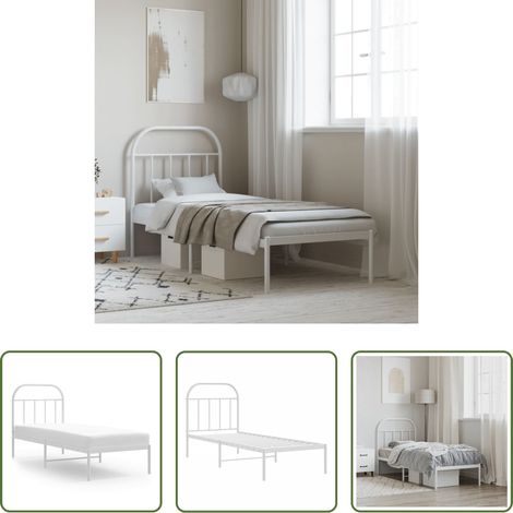 vidaXL Lit métallique - Cadre de lit métal sans matelas avec tête de lit blanc 75x190cm (1/5)