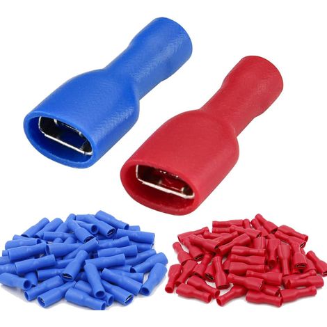 FDFD2-250 6.3 x 0.8mm 1/4" x 0.8mm Cable Lug Fully Insulated Vinyl Quick Connector for 1.5-2.5mm² Cables (16-14AWG) Blue (Pack of 120) (1/5)
