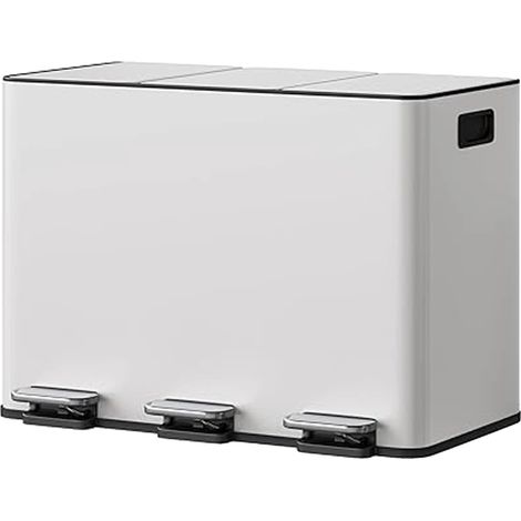 Poubelle, Acier Inoxydable, Design à 3 Compartiments, blanc (1/2)