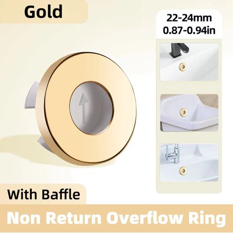 (Gold)Bathroom Faucet Sink Overflow Cover Brass Anti Backflow Baffle Decorative Washbasin Drain Plug Overflow Hole Plug Deodorant (1/4)