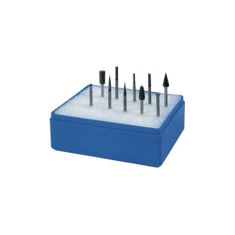 Juego  de  fresas  pequeñas,  vástago  3mm,  10  piezas,  metal  duro,  dentado  cruzado,  caja  de  plástico  TECWERK (1/2)
