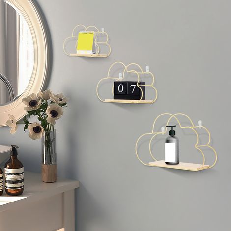 Étagère murale Or, lot de 3 étagères de rangement murales en forme de nuage – Dimensions : 17×12 cm / 23×15cm / 30×20cm (1/5)