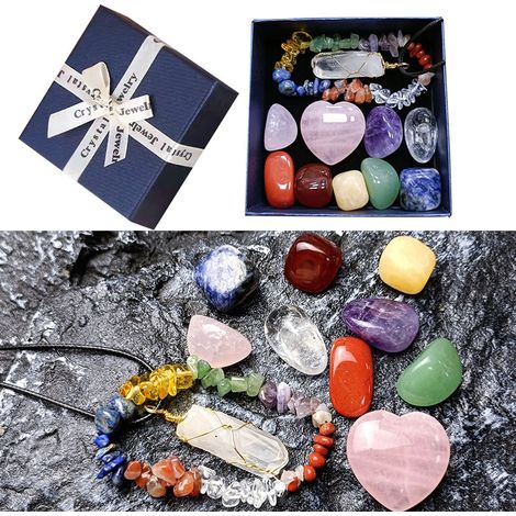 Set de 7 bracelets colonnes hexagonales en pierres naturelles de chakra, kit de cristaux irréguliers pour yoga, massage spirituel et relaxation. (1/5)
