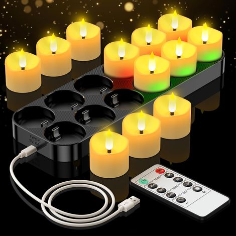 12 Bougie LED Rechargeable, Minuterie, Télécommande, Station de Charge, Décoration Intérieur (1/5)