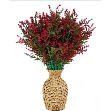 Lot de 8 bouquets de fleurs artificielles pour l'extérieur, plantes artificielles, jardinières suspendues, clôture, intérieur et extérieur, véranda, vase, décoration (rouge) (1/4)