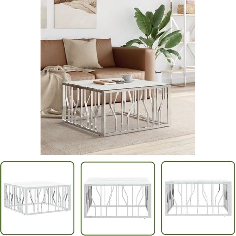 The Living Store Couchtisch Silbern 80x80x40 cm Edelstahl und Glas - Esszimmertisch - Couchtisch - Wohnzimmertisch - Edelstahl Couchtisch - Glas Couchtisch (1/5)