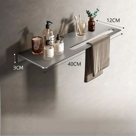 (C-40cm) Porte-serviettes en aluminium pour salle de bain, plateau de rangement (1/5)