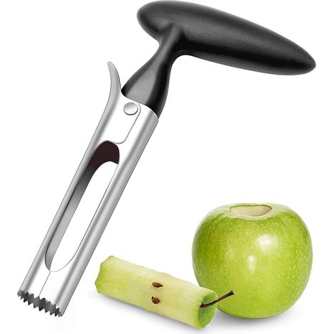 Snocciolatore per mele in acciaio inox, strumento per rimuovere il torsolo, manico in plastica, lavabile in lavastoviglie, per la cucina, per pere, ananas (nero, 18 cm) (1/5)