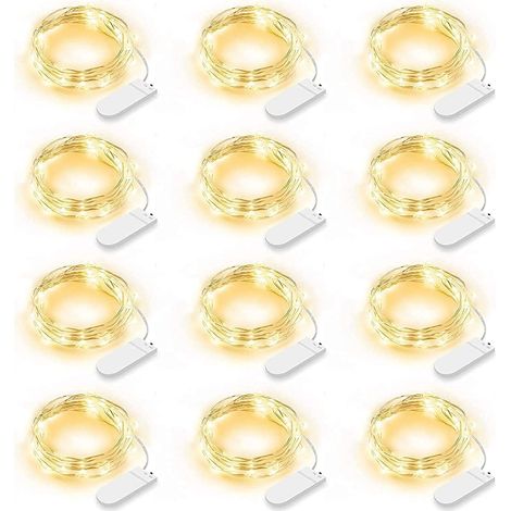 Lot de 12 Guirlande Lumineuse LED, Guirlande Lumineuse à Piles 2m 20 LEDs Fée Chaîne Lumières Guirlande IP65 Étanche LED Déco pour Chambre Noël Mariage Fête Jardin, Blanc Chaud (Blanc Chaud) (1/5)