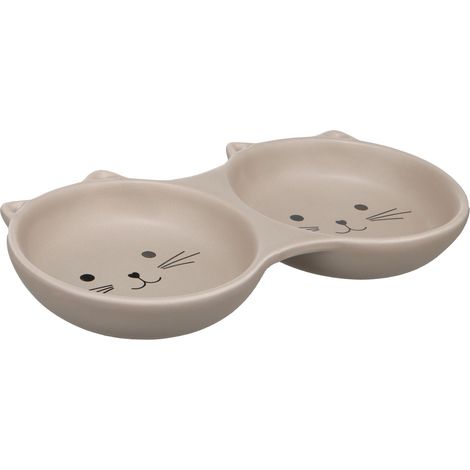 Gamelle 2 en 1 en céramique pour chat 130 ml taupe (1/5)