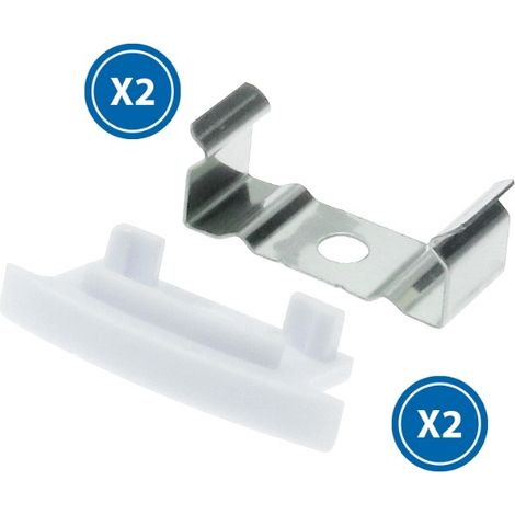 Pack 2 Tapones y 2 Grapas para Perfil  Blanco   IluminaShop