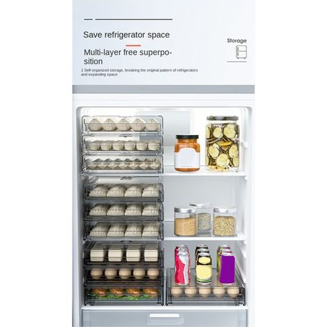 Lot de deux boîtes de conservation pour raviolis/wontons congelés, boîtes de conservation pour œufs, boîtes de conservation pour glaçons empilables en PET de type tiroir.