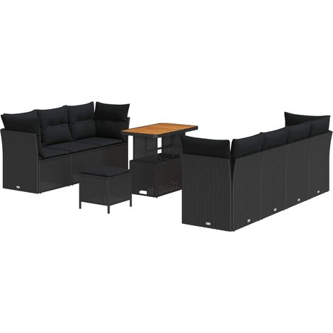 Garden Sofa Set Height-Adjustable 10 pcs Black Poly Rattan vidaXL