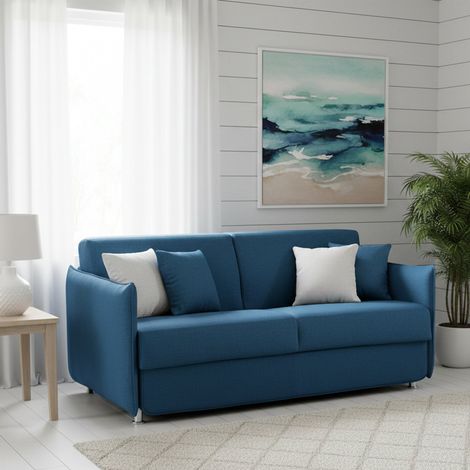 Sofá cama 3 plazas Cecina, desenfundable, con almacenaje, Made in Italy, lavable, 200x95 cm azul (1/5)