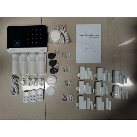 ‌Système d'Alarme Domestique Sans Fil 4G WiFi‌ - DIY Intelligent avec Contrôle APP TY, Écran Couleur TFT 2.4 Pouces, Sirène Filaire, Capteurs Porte/Fenêtre, Bouton SOS, Détecteur de Mouvement
