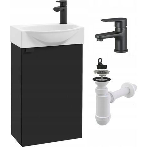 Meuble vasque suspendu - 40 x 22 cm - Finition noir mat - Avec vasque - Mitigeur monocommande