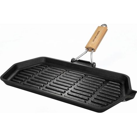 Poêle Grill poignée en Bois 34cm Fonte d'acier tous feux dont induction four Noir Arthur Martin AM4418 (1/5)