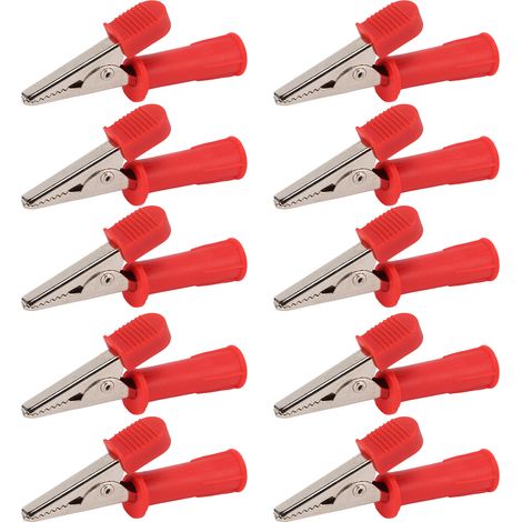 10 Stück isolierte Krokodilklemmen, 5 mm Öffnungen aus reinem Kupfer, Prüfklemmen mit 4-mm-Klinkenstecker für experimentelle Tests (rot) (1/5)