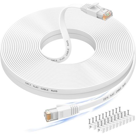 Câble Ethernet 30m, Cat 6 Cable de Réseau, RJ45 Câble Lan Plat Haut Débit (1/5)