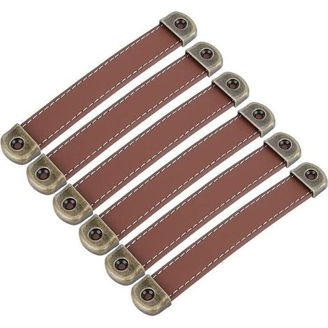 Set mit 6 Ledergriffen Vintage-Möbelgriffe aus Leder – Schrankgriffe Ledergriffe Küchenmöbelgriff Braun Mittenabstand 128 mm (1/5)