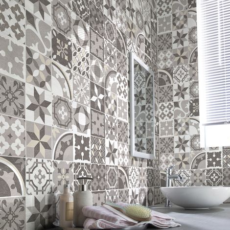 Sticker Mural Carrelage adhésif Cuisine Salle de Bain - 30 STICKERS CARREAUX DE CIMENT AUTHENTIQUES GIANNI - 30stickers20x20cm (1/5)
