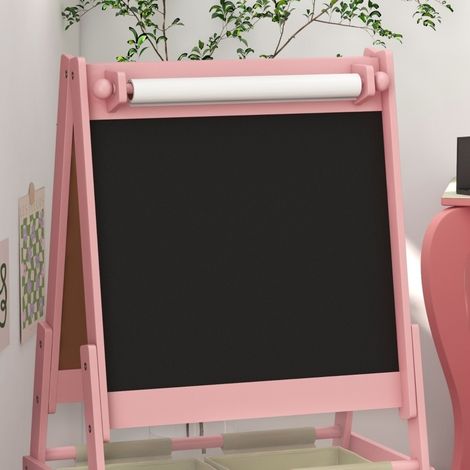 Tableau enfant 3 en 1 craie, blanc et rouleau papier rose, OKMYHOME (1/5)