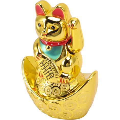 14 cm große, goldene Schaukelkatze – ideale Dekoration für Hotels, Cafés und Wohnungen. Perfektes Geschenk. (1/5)