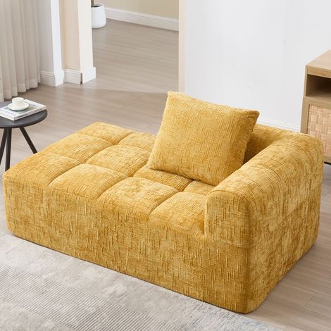 Canapé chaiselongue sans montage coussins moelleux poches latérales jaune soigné et élégant (1/5)