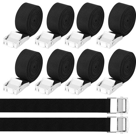 10 Stück Spanngurt,Zurrgurt,25 mm x 4 m, Spanngurte mit klemmschloss,Für Fahrräder, Trolleys, Gepäck, nach DIN EN 12195-2 (Schwarz-4M)