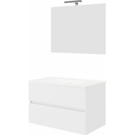 Mobile con specchio bagno sospeso moderno 80 cm lavabo 2 cassetti Easy 80 - Bianco Lucido (1/5)