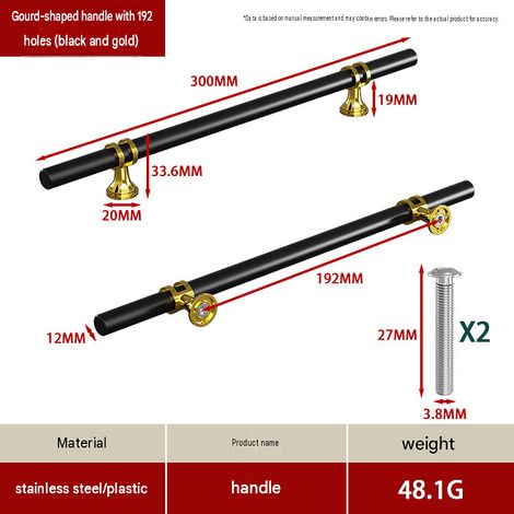 CYUNSHOP Lot de 5 poignées en T à embase évasée – Entraxe 192cm, Noir+Or bicolore, pour armoires et meubles. (1/5)