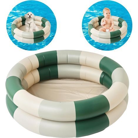 Aufblasbares Kinderbecken, 2 Ringe mit aufblasbarem Sicherheitsring, mit aufblasbarem Sicherheitsboden (Grün) (1/5)