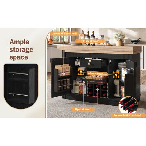 Îlot de cuisine extensible en chêne clair ou noir avec portes patchwork (1/5)