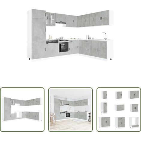 vidaXL Küchenregal - 14-tlg. Küchenschrank-Set Porto Betongrau Holzwerkstoff (1/5)