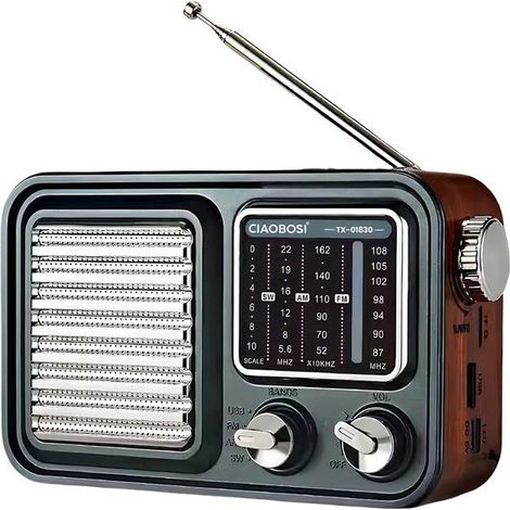Radio portable - AVIZAR - Rétro - FM/AM/SW - Lecteur USB MP3 - Noir