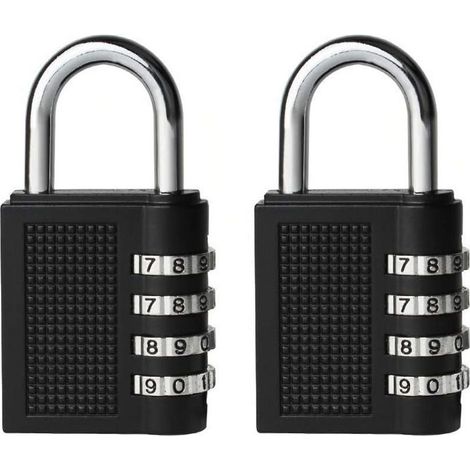 2pcs Serrures À Combinaison Cadenas Extérieur Pour L'école Locker Boîte Outils Pad Lock Petit Combo Digit Sports Gate Réinitialisable Code 4 Chiffres Casier Exterieur Serrure Clé (Noir) (1/5)