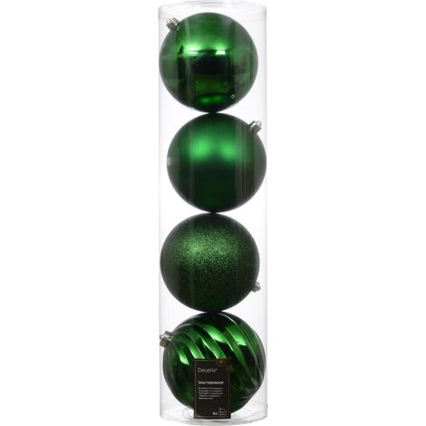 Set 4 palline di natale infrangibili mix finiture D 14 cm verde brillante Peraga Christmas