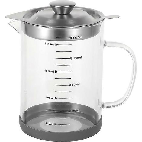 Premium 1.5L bacon grease récipient avec filtre acier inoxydable filtre borosilicate verre antidérapant base (1/5)