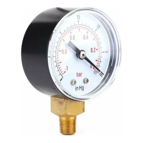Manomètre à vide 50 mm – Pression max. : 1 à 0 bar – Filetage BSPT 1/8 – Pour eau, huile, air ou gaz – Couvercle transparent pour une lecture claire – 30 à 0 inHg (1/3)