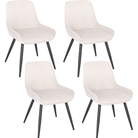 Woltu – Lot de 4 chaises de salle à manger ergonomiques en velours crème – Dossier haut 38 cm – Hauteur d'assise 47 cm – Capacité 120 kg – BH331CM4