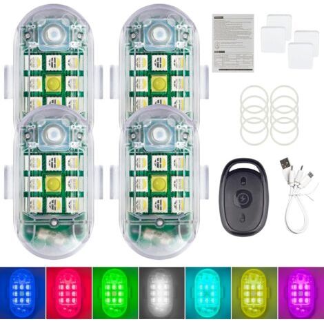 Lot de 4 Pcs lumière stroboscopique Lampe Mini Drone, LED Voiture Exterieur de sécurité à éclairage Anti-Collision Lights à visibilité à 360 degrés avec Plusieurs Options de Mode d'éclairage (1/5)