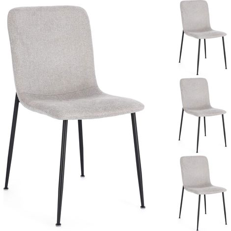 Lot de 4 chaises BRIKA – Assise tissu & pieds en acier noir-Gris clair (1/5)