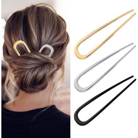 Fermagli per capelli - Acconciatura francese - 6 pezzi - Forcina a U - Colori: Oro, Argento, Nero - Per capelli spessi (1/4)
