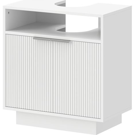 Meuble sous-évier avec 2 portes rainurées et compartiment ouvert pour évier sans colonne, 60 x 33 x 63 cm, blanc (1/5)
