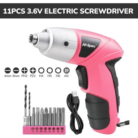 3.6V Pink Electric Screwdriver 11 Pieces - Small USB Electric Screwdriver Set - Battery Powered and Rechargeable with Bit Set (1/4)
