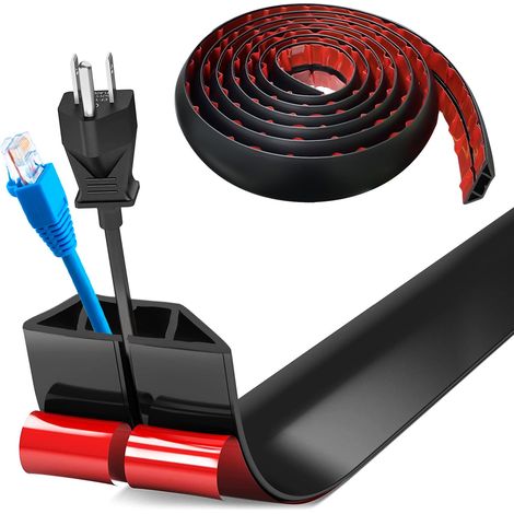 Bodenkabelabdeckung, kleiner flexibler Kabelkanal, 5 m x 4 cm Silikon-Bodenkabelkanal, selbstklebende Boden-Elektrokabelabdeckung für alle Kabel (schwarz – trapezförmige Seiten)