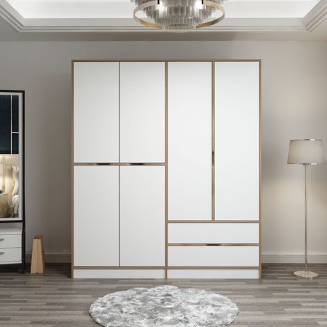 Kleiderschrank Elina Weißgold Melamin 185x208x52 cm
