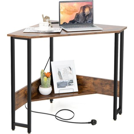 COSTWAY Corner Desk 90-degree Triangle Computer Desk Laptop Desk w/Power Outlet (1/5)